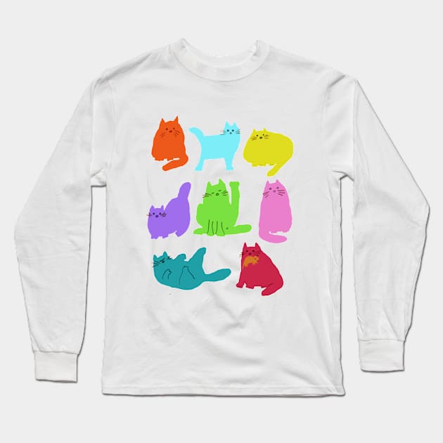 Cat Poses Long Sleeve T-Shirt by CunninghamWatercolors